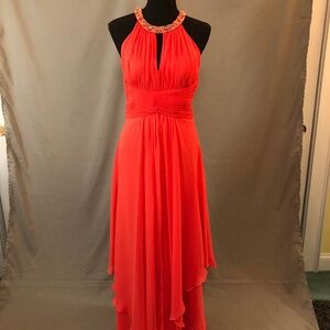 Orange Floor Length Halter Prom Dress